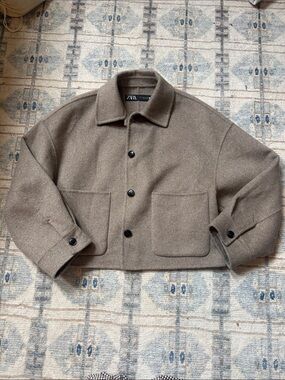 Zara Taupe Wool-Blend Boxy Jacket size medium